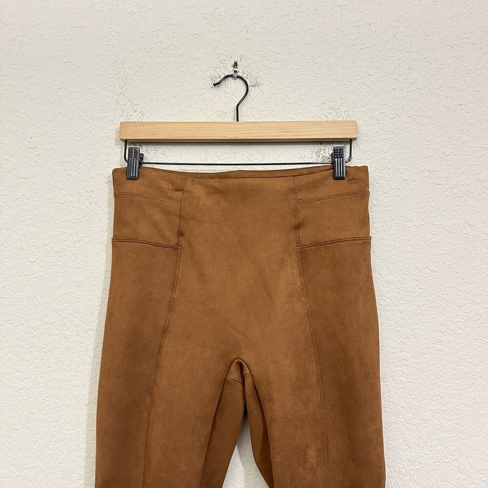 SPANX Leggings Cognac Brown Faux Suede High Rise Shapewear Pants - Picture 6 of 16